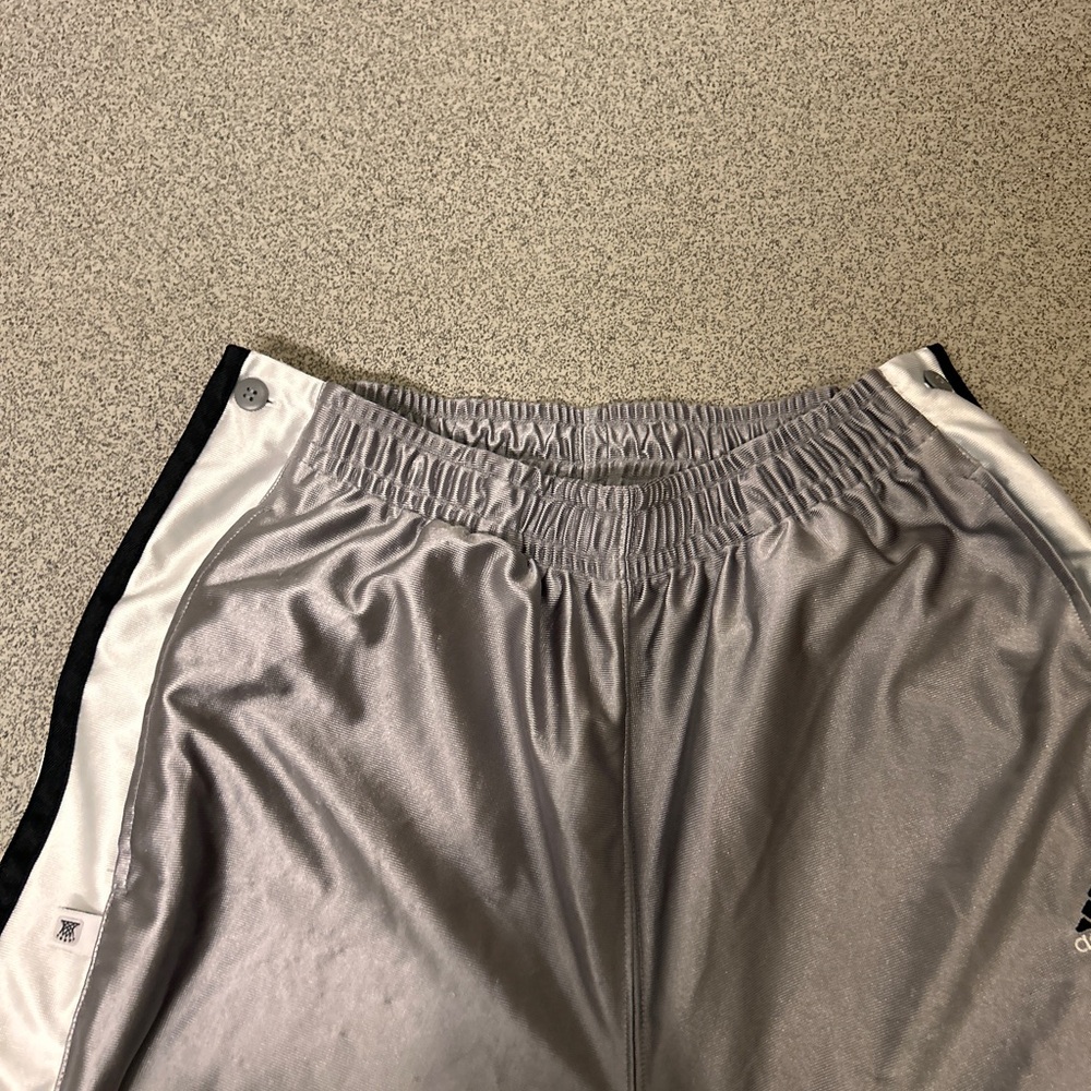 90s Vintage Adidas Baggy Silver Black & White Lined Tear Away Pants - Picture 6 of 7